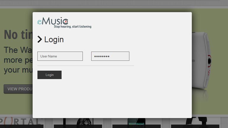 eMusic login screen
