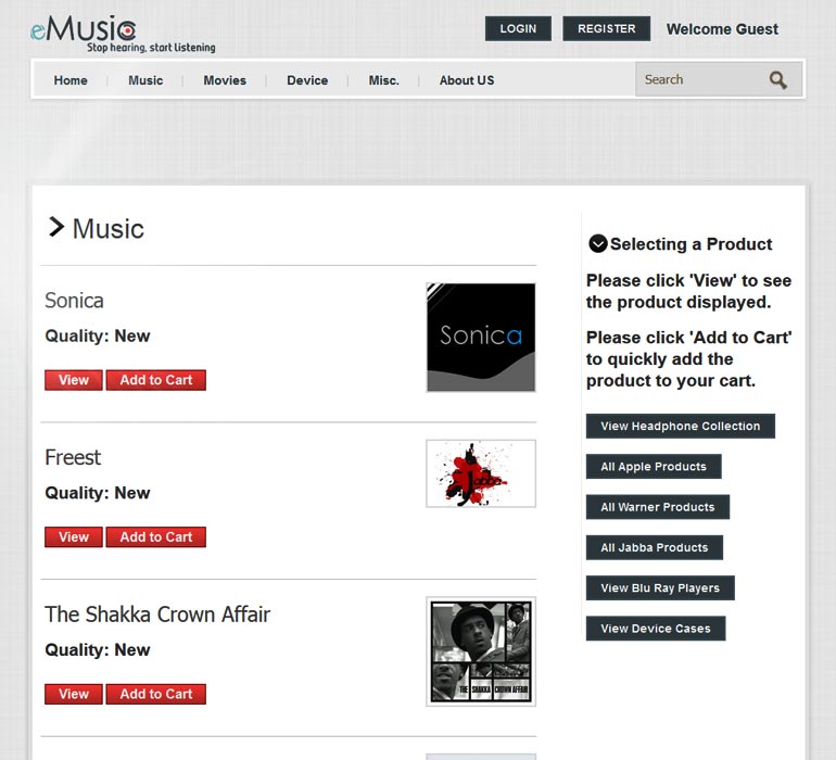 eMusic shopping list