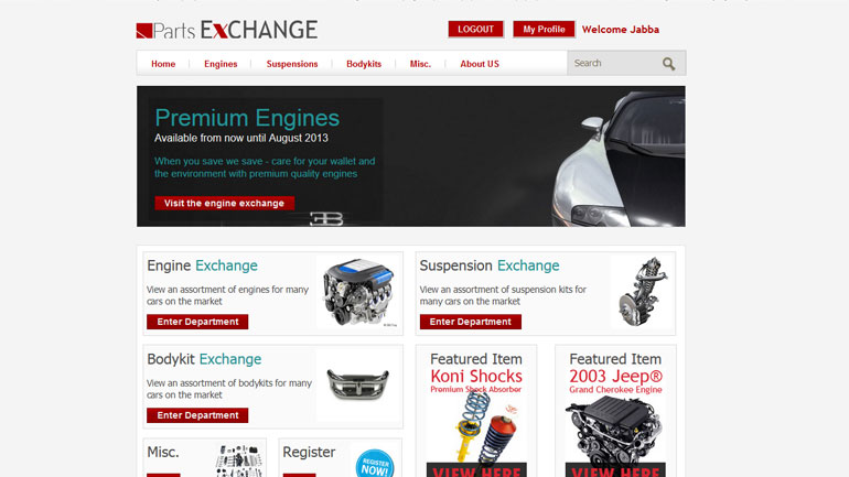 Parts Exchange home page