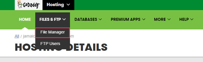 godaddy user ini file manager