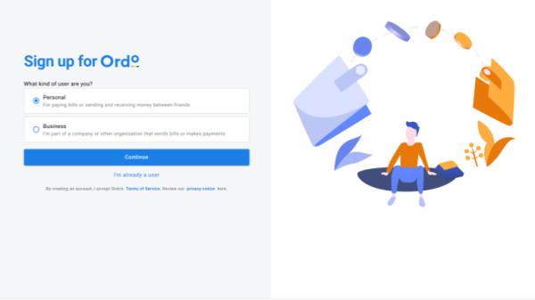 Ordo sign up page